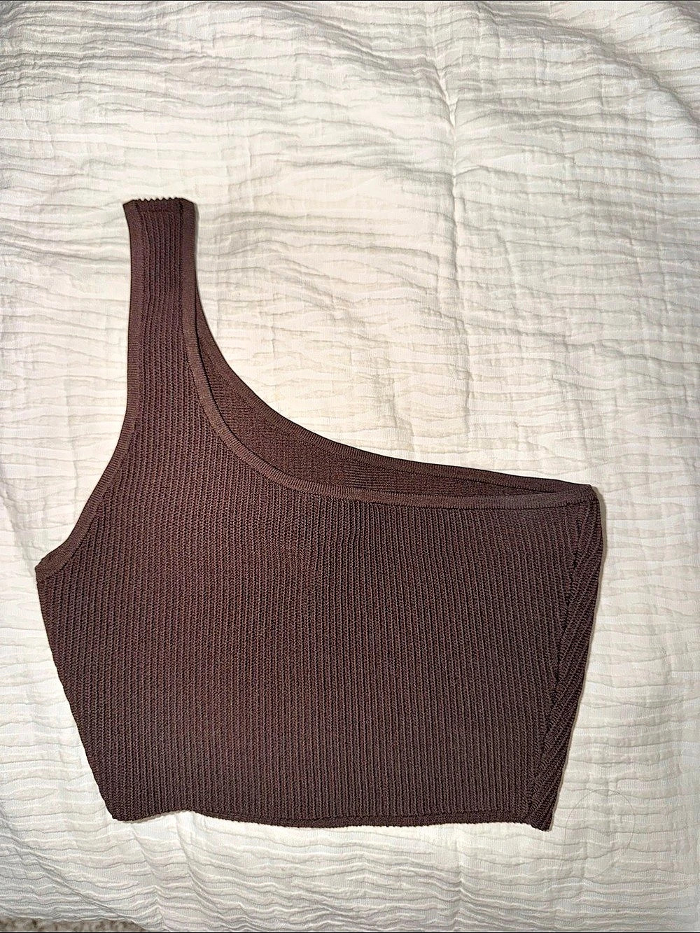 Babaton Sculpt Knit One-Shoulder Crop Top Brown Crop Top